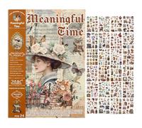 Pegatinas Scrapbooking 480 Piezas, Stickers Vintage Aesthetic Precortados en Papel Washi para Bullet Journal y Diario, Pegatinas Decorativas con Flores y Estilo Retro para Álbum de Fotos y Libros