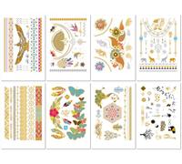 Pegatinas Temporales De Tatuaje Con Láminas De Oro Y Plata, Pegatinas Metálicas Retro De Moda Con Purpurina Dorada Para Baile De Graduación. 210 * 148mm A214