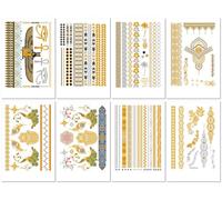 Pegatinas Temporales De Tatuaje Con Láminas De Oro Y Plata, Pegatinas Metálicas Retro De Moda Con Purpurina Dorada Para Baile De Graduación. 210 * 148mm A215