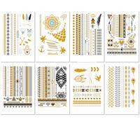 Pegatinas Temporales De Tatuaje Con Láminas De Oro Y Plata, Pegatinas Metálicas Retro De Moda Con Purpurina Dorada Para Baile De Graduación. 210 * 148mm A212