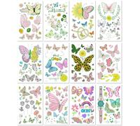 Pegatinas Temporales De Tatuajes De Mariposas De Dibujos Animados, Impermeables, Resistentes Al Sudor Y Que Brillan En La Oscuridad, Duraderas Y Ecológicas, Para Niños. 120×75mm