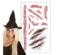 Pegatinas Terror Halloween - 11/30 Hojas Tatuajes Cicatrices Sangre Falsa | Simulación Maquillaje Corporal | Calcomanías Rostro Herida Impermeables 13.8x7.9cm para Cosplay Mascarada