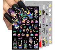 Pegatinas Uñas Halloween, 5pcs Halloween Nail Art Sticker, Juego de Decoración con Patrón de Araña, Fantasma y Telaraña, Adecuado para Arte de Uñas DIY Para Mujeres (D)