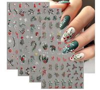 Pegatinas Uñas Navidad, Nail Art Stickers, Autoadhesivo Nail Art Sticker, Navidad 3D Nails Art Stickers Calcomanías, Pegatinas de Uñas Copos de Nieve, Para Decoraciones De Uña Navideñas DIY (A)