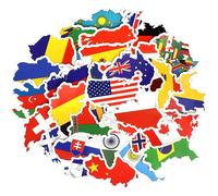 Pegatinas únicas de banderas nacionales, paquete de 50 pegatinas de mapas de países, pegatinas de vinilo impermeables para viajes, calcomanías