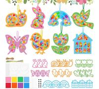 Pegatinas Ventana Cristal Primavera,24 piezas Kit Manualidades Primavera Niños,Juego de Manualidades Niños de 3 a 12 Años,Para Decoración de Pascua para Niñas y Niños,Regalos de Cumpleaños