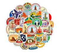 Pegatinas Viaje 50 Piezas - Stickers Maletas Vintage & Países del Mundo - Pegatinas Vinilo Impermeables para Maletas de Viaje, Ordenador Portátil, Kindle, Scrapbooking y DIY Decorativas