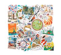 Pegatinas Viajes, 50 piezas Pegatinas francesas París Impermeables para Botellas de Agua Portátil para Adolescentes Suministros de Fiesta Aficionados a los Deportes Álbumes de Recortes