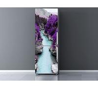 Pegatinas Vinilo para Frigorífico rio vegetación morada | Varias Medidas 185x70cm | Adhesivo Resistente y de Fácil Aplicación | Pegatina Adhesiva Decorativa de Diseño Elegante