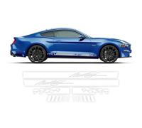 Pegatinas/Vinilos Bike Stickers para Coche Franjas Laterales a Cuadros Compatible con Ford Mustang 2015-2021 (Blanco Brillo)