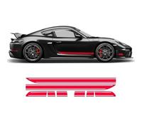 Pegatinas/Vinilos BIKE STICKERS para coche kit de franjas asimétricas compatibles para Porsche Cayman/Boxster 2005-2018 (Franjas Laterales, Rojo Brillo)