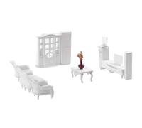 Pegciuho 9 Piezas Muebles Miniatura Cocina Comedor Silla Mesa Refrigerador Plástico Retro para Montaje Manual y Escenarios Maquetas de Casas de Muñecas