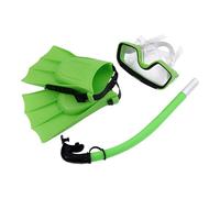 Pegciuho Conjunto de Snorkel con Tubo de Respiración, Gafas de Buceo, Máscara de Buceo Irrompible Y Aletas para Natación Subacuática de Verano, Verde Talla UE 35 a 39