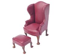 Pegciuho Sofá Miniatura Casa de Muñecas con Sillón Manual Silla Pequeña Banco Accesorio Muñeca Mueble Miniatura en Madera Y Piel Sintética Adecuado para Juego, Rojo sofá