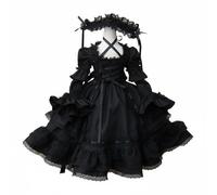 Pegciuho Vestido para Muñeca con Conjunto Completo Falda de Ribetes de Encaje y Accesorio para la Cabeza Adecuado para Niñas Coleccionistas Decoración de Casa, Negro, 1/4