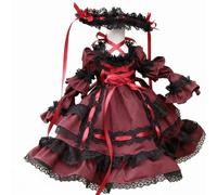 Pegciuho Vestido para Muñeca con Conjunto Completo Falda de Ribetes de Encaje y Accesorio para la Cabeza Adecuado para Niñas Coleccionistas Decoración de Casa, Rojo Vino, 1/4