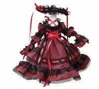 Pegciuho Vestido para Muñeca con Conjunto Completo Falda de Ribetes de Encaje y Accesorio para la Cabeza Adecuado para Niñas Coleccionistas Decoración de Casa, Rojo Vino, 1/3