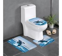 Pegqcvam Jumping Up Dolphins - Juego de alfombras de baño de 3 piezas, totalmente impresas, suaves y antideslizantes, adecuadas para baños, inodoros y suelos.