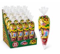 Pegui Conos de Chucherías para Cumpleaños - Pack de 25 Conos Surtidos con Gusanitos, Fizz Roll, Piruleta, Escalofríos, Nube y Caramelo de Frutas | Bolsas de Chuches para Fiestas Infantiles, Piñatas
