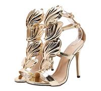 PehuqfY 11.5CM/4.53IN Mujeres Sexy Color sólido Hebilla de una línea Tacones de Aguja Correa de Tobillo Peep Toe Sandalias de Tiras Zapatos de Corte Bailarina de Barra,Oro,40