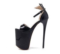 PehuqfY Sandalias de tacón alto de aguja ultra alto 19 cm de charol sexy pole Dance Tacones altos discoteca fiesta bola sandalias plataforma, negro, 36