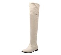 peiaclkde Botas altas por encima de la rodilla para mujer, botas altas hasta el muslo, de tacón bajo, planas, de invierno, de cuero, elásticos, con cremallera lateral, cálidas, botas de equitación por