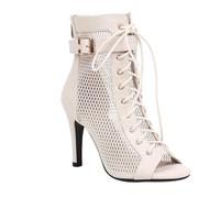 peiaclkde Botas de baile latino para mujer, puntera abierta, malla transpirable, con cordones, botines de otoño para fiesta de club, elegantes zapatos de fiesta de verano, sandalias de tacón alto para