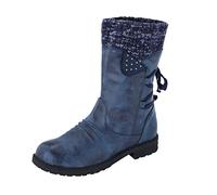 peiaclkde Botas de nieve para mujer, botas altas hasta la rodilla para mujer, de pantorrilla ancha, tacón grueso, sin cordones, botas de punta redonda con tacón bajo, elegantes y vintage, de cuero