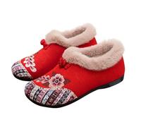 peiaclkde Pantuflas para mujer, bordadas, con forro de piel sintética, ligeras, para uso diario, suela de goma, espuma viscoelástica, para invierno, cálidas, para interiores, Red, 37 EU