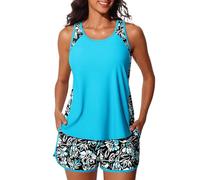 peiaclkde Traje de baño para mujer, traje de baño de 2 piezas para mujer, traje de baño modesto tankini con parte superior con traje de baño con control de abdomen, trajes de baño con bolsillos