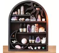 Peiaw Estante Arco Místico con Diseño de Luna - Estante de Pared de Madera Negra para Cristales Aceites Esenciales & Objetos Rituales Rincón de Meditación Sala Boho Regalo para Amantes del Misticismo
