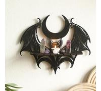 Peiaw Estantería de Pared Murciélago Luna - Decoración Gótica Mística de Madera Negra para Cristales/Velas/Joyas Decoración Halloween Sala/Dormitorio 30x25.5cm Exhibición Ócculta Única