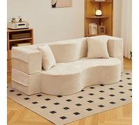 Peiaw Sofá Cama con Patrón de Ondas Crema 2-en-1 Futón Convertible,Tela Chenille Sofá Cama Plegable con Reposabrazos,Diseño Moderno Minimalista para Sala de Estar & Dormitorio(1m)