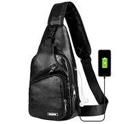 Peicees - Bolso bandolera de piel para hombre con cargador USB, para viajes, gimnasio, bicicleta, portátil, iPad, cámara, bandolera, multiusos, bandolera, mochila para el hombro para hombres, universidad, adolescentes, niños