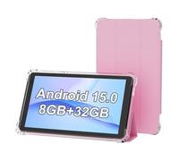PEICHENG Tablet con funda protectora, 17.8 cm IPS 1024 x 600 Android 15.0 Tab PC RAM 8GB (3+5Expand)+ROM 32GB Bluetooth 5.0 WiFi6 2.4G+5G 2MP + 5MP cámaras duales (rosa)