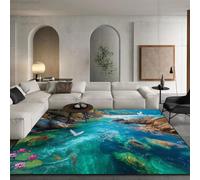 PEIHUODAN 3D Alfombra Estilo Costero Tema Oceano Paisaje Mar Egeo Olas Playa Concha Suave Mullida Esterilla Sala Estar Dormitorio Antideslizante Decoracion Interior Casa (Color 1,50x80cm)