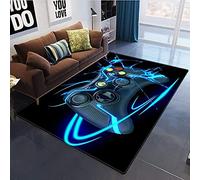PEIHUODAN 3D Alfombras Gamer Gaming Habitacion Juvenil Chico Infantiles Pelo Corto Grande Consola de Juego Alfombras Salon Baño Modernas Alfombras Videojuegos Lavable Vinilo Negro Azul (80x120 cm)
