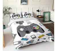 PEIHUODAN 3D Gamer Funda Nórdica para Niñas Niños Adolescentes Multicolor Gamepad Videojuego Microfibra Juego de Cama Videojuegos Funda de Edredón y Funda de Almohada (Blanco,180x210 cm Cama 105 cm)
