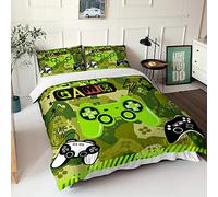 PEIHUODAN 3D Gamer Funda Nórdica para Niñas Niños Adolescentes Multicolor Gamepad Videojuego Microfibra Juego de Cama Videojuegos Funda de Edredón y Funda de Almohada (Verde,150x200 cm Cama 90 cm)