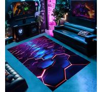 PEIHUODAN Alfombra De Gaming Decorativa Moderna con Efecto Visual 3D De Líneas Neón, Cool Carpet para Salas De Juegos De Adolescentes, Niños Y Niños para Sala De Estar, Dormitorio (Color 3,100x120cm)