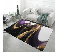 PEIHUODAN Alfombra de Salón Franela Antideslizante Mármol Negro Dorado Violeta Hogar Gaming Alfombras Habitaciones Niños Niñas Adolescentes Sala de Juegos Decoración, 100x200 cm, 02 Mármol