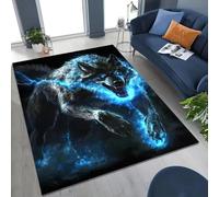 PEIHUODAN Alfombra Decorativa De Juego Moderna De Estilo Lobo Animal, Gran Alfombra De Área para Dormitorio De Niños Adolescentes, Alfombras De Suelo Lobo Negro Cool 3D para Sala (Color 6,100x150cm)