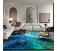 PEIHUODAN Alfombra Estilo Costero Tema Oceano 3D Paisaje Mar Egeo Olas Playa Suave Lavable Antideslizante Salon Dormitorio Felpudo Decorativo Tapete Hogar Elegante Moderno (Color 5,140x200cm)