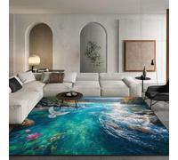 PEIHUODAN Alfombra Estilo Costero Tema Oceano 3D Paisaje Mar Egeo Olas Playa Suave Lavable Antideslizante Salon Dormitorio Felpudo Decorativo Tapete Hogar Elegante Moderno (Color 6,120x180cm)