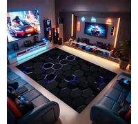 PEIHUODAN Alfombra Habitacion Gamer, Alfombra Habitacion Gaming Juvenil, Estampado Geométrico Neón Estilo Gamer, Alfombra Pelo Corto Antideslizante Grandes, Niña Room Decor Carpet (Negro,80x120cm)
