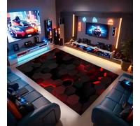 PEIHUODAN Alfombra Habitacion Gamer, Alfombra Habitacion Gaming Juvenil, Estampado Geométrico Neón Estilo Gamer, Alfombra Pelo Corto Antideslizante Grandes, Niña Room Decor Carpet (Rojo,80x120cm)