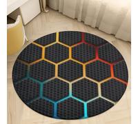 PEIHUODAN Alfombra Redonda 90 cm Habitación Chica Unicornio de Dibujos Animados 3D, Suave y Antideslizante Rosa Azul Morado Unicornio Alfombra Habitacione Niña Adolescente, Sala de Juegos, Color 1