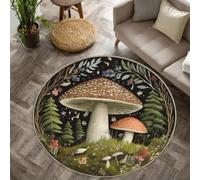 PEIHUODAN Alfombra Redonda Habitación Sala de Estar Oficina Estampado de Setas del Bosque de Fantasía Beige Gris Franela Antideslizante, Lavable Alfombra Redonda Decoración Hogar, 120 cm, Color 5