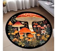 PEIHUODAN Alfombra Redonda Habitación Sala de Estar Oficina Estampado de Setas del Bosque de Fantasía Beige Gris Franela Antideslizante, Lavable Alfombra Redonda Decoración Hogar, 130 cm, Color 6