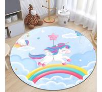 PEIHUODAN Alfombra Redonda Suave Antideslizante Unicornio Zorro y Conejo para Dormitorio Niños Niñas, Decoración de Sala de Estar, Alfombras de Juegos, Alfombra de Mesita de Noche, 130 cm, Color 1